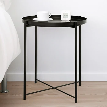 Дешевый мебельный поднос для гостиной, Маленький круглый столик, Современный металлический Черный Складной Круглый журнальный столик, приставной столик