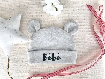 Персонализированная шапочка с именем ребенка, изготовленная на заказ для новорожденных, Детская Шапочка-капор Personnalisé nom bébé nouveau-né Cadeau de naissance