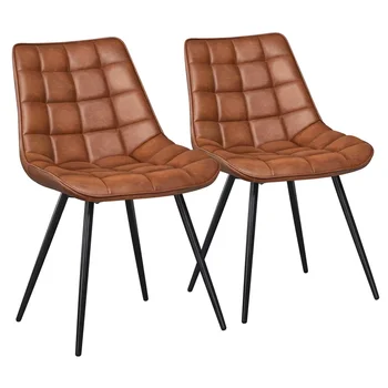 SMILE MART Набор из 2 современных обеденных стульев из искусственной кожи для кухни, коричневый