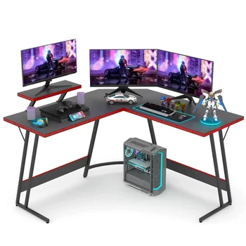 Vineego 51-дюймовый игровой стол L-образной формы, Компьютерный угловой стол, Игровой стол для ПК, стол с большой подставкой для монитора, черный